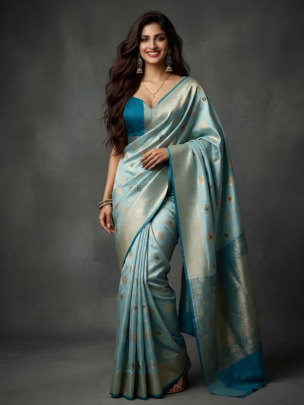 Sky_Blue_Cotton_Saree_For_Women