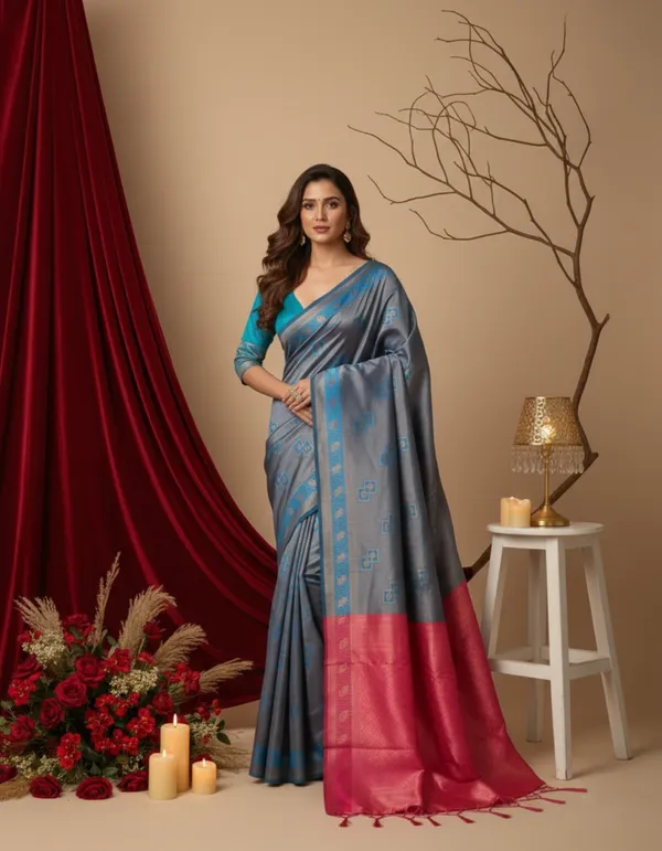 Pink_Silk_Blend_Saree_For_Women