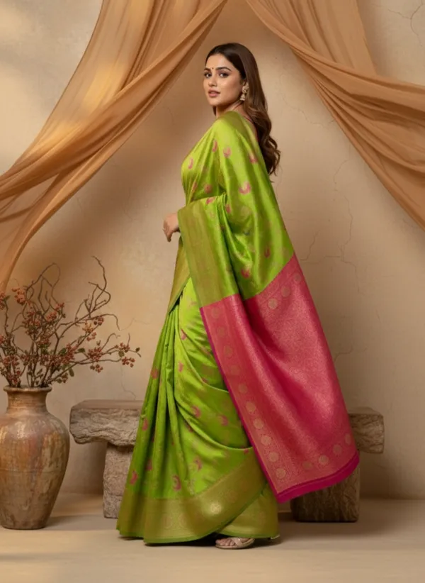 Pink_And_Green_Silk_Blend_Saree_For_Women