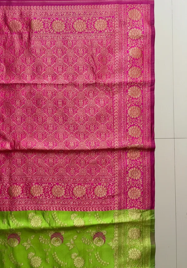 Pink_And_Green_Silk_Blend_Saree_For_Women