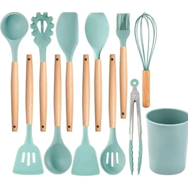 Beige_And_Green_Silicone_+_Wooden_Handles_Kitchen_Utensils_Set_For_Cooking_&_Baking