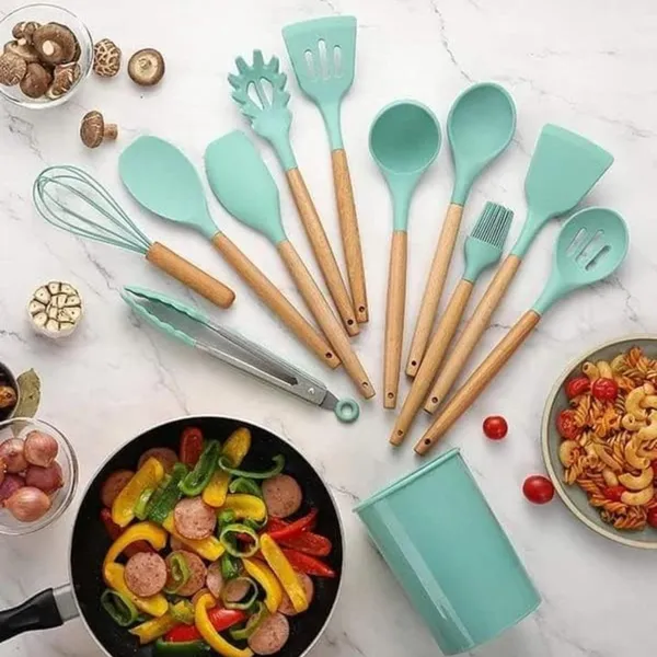 Beige_And_Green_Silicone_+_Wooden_Handles_Kitchen_Utensils_Set_For_Cooking_&_Baking
