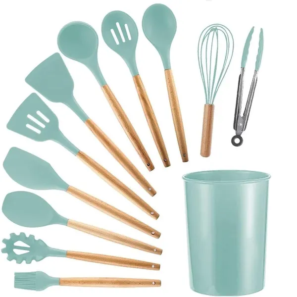 Beige_And_Green_Silicone_+_Wooden_Handles_Kitchen_Utensils_Set_For_Cooking_&_Baking