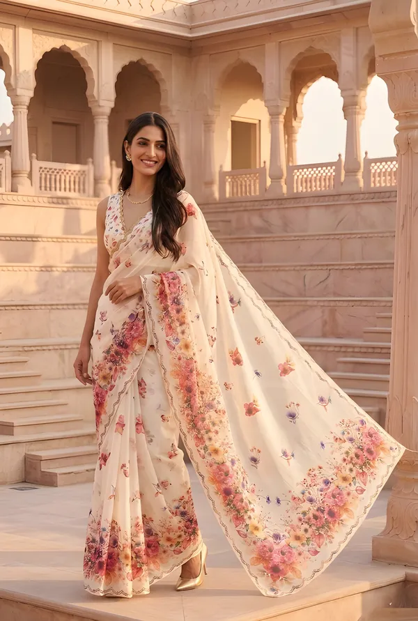 White_And_Red_Cotton_Saree_For_Women