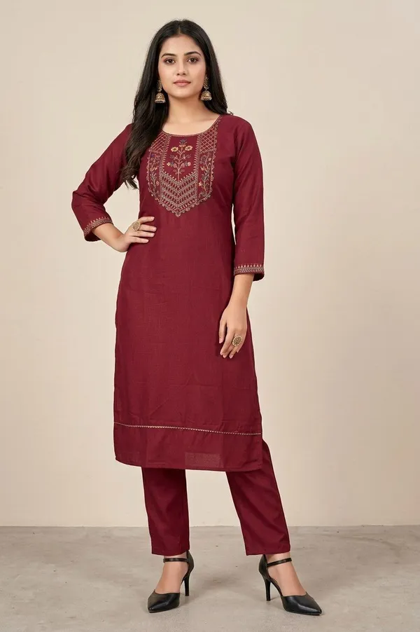 Maroon_Cotton_Kurta_Pant_Set_For_Women
