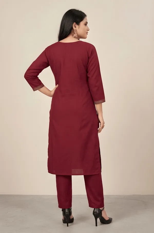 Maroon_Cotton_Kurta_Pant_Set_For_Women