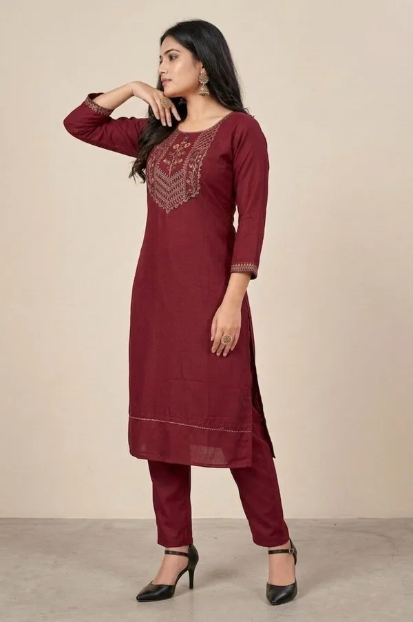 Maroon_Cotton_Kurta_Pant_Set_For_Women