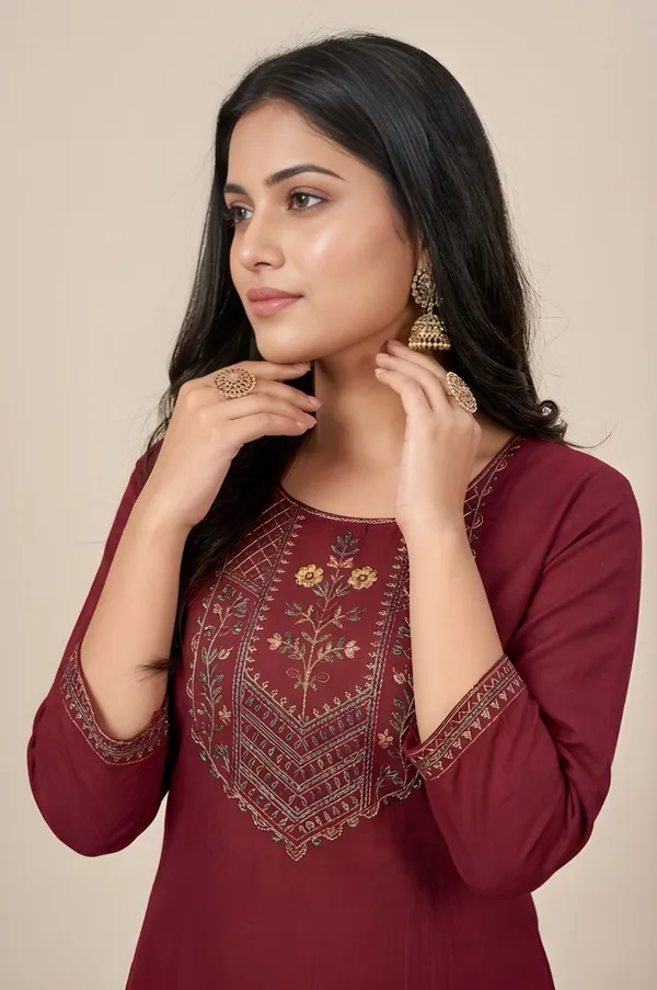 Maroon_Cotton_Kurta_Pant_Set_For_Women