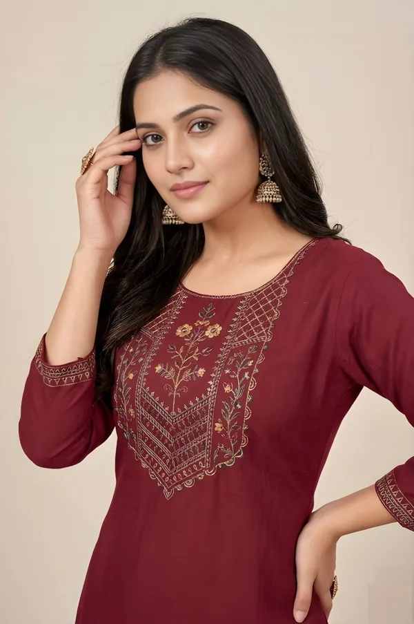 Maroon_Cotton_Kurta_Pant_Set_For_Women