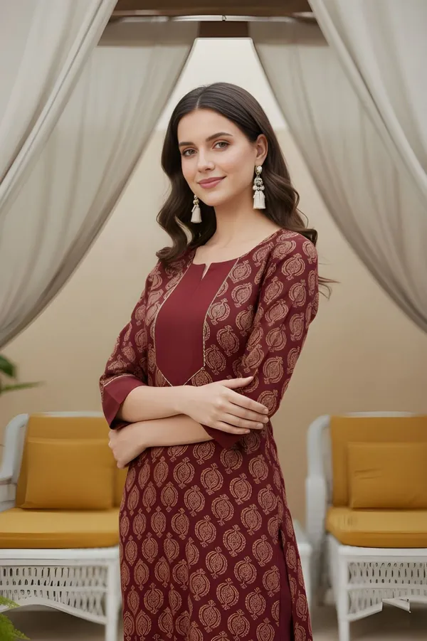Maroon_Cotton_Kurta_Pant_Set_For_Women