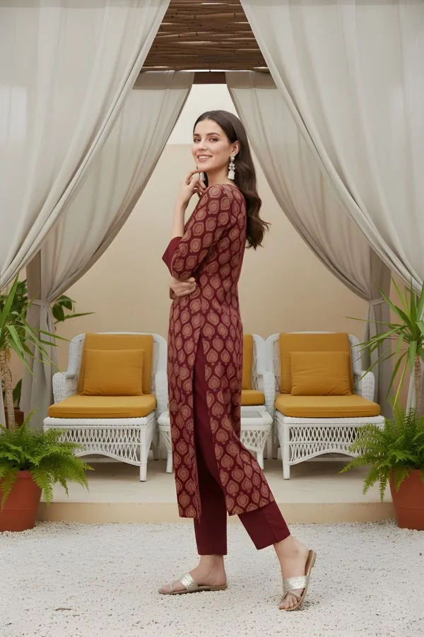 Maroon_Cotton_Kurta_Pant_Set_For_Women