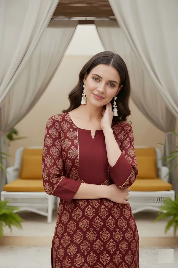 Maroon_Cotton_Kurta_Pant_Set_For_Women