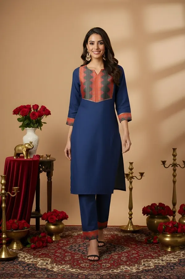 Blue_Cotton_Kurta_Pant_Set_For_Women