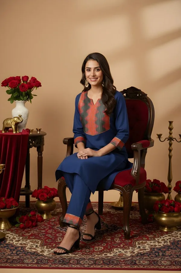 Blue_Cotton_Kurta_Pant_Set_For_Women