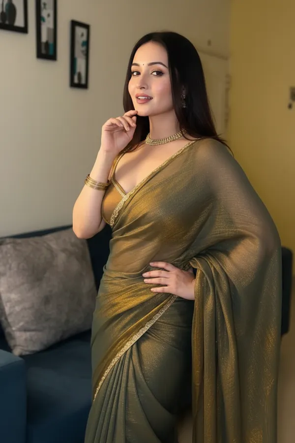Olive_Green_Silk_Blend_Saree_For_Women