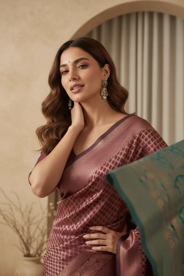 Wine_Silk_Blend_Saree_For_Women