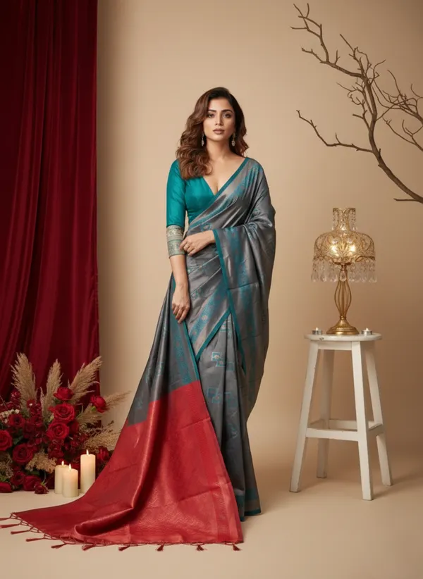 Red_Silk_Blend_Saree_For_Women