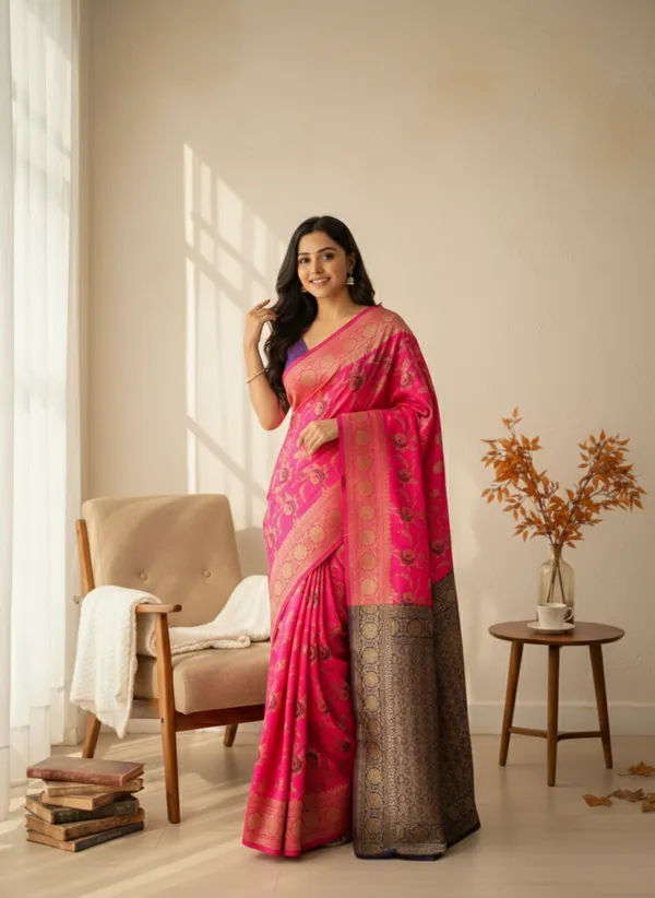 Pink_Silk_Blend_Saree_For_Women