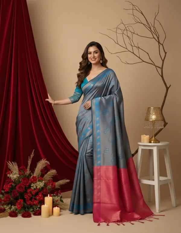 Pink_Silk_Blend_Saree_For_Women
