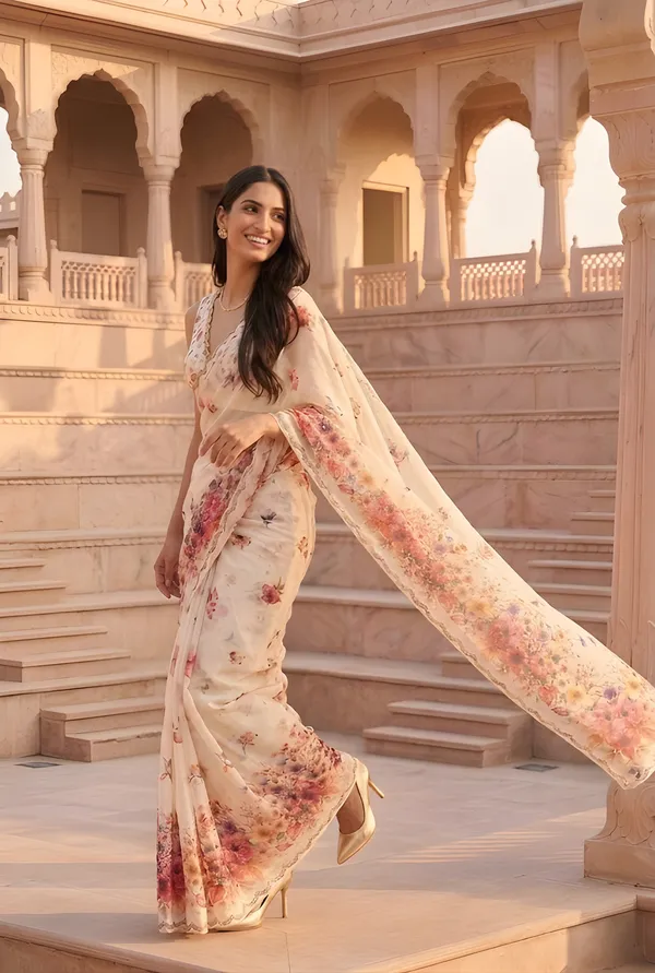 White_And_Red_Cotton_Saree_For_Women