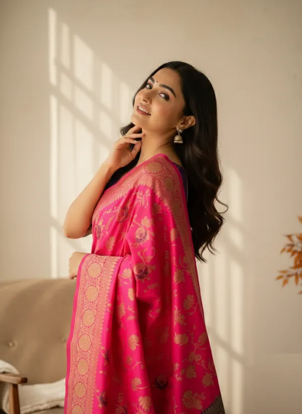 Pink_Silk_Blend_Saree_For_Women