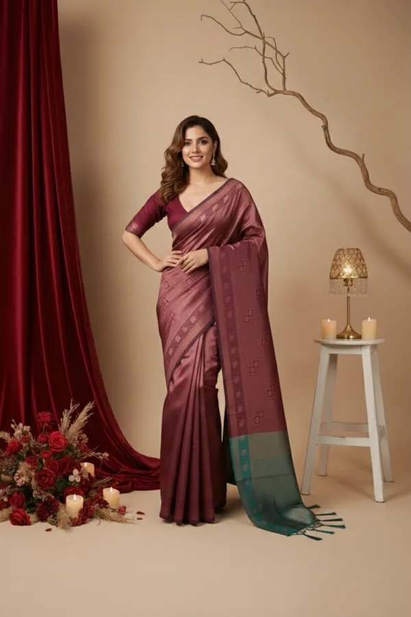 Purple_Silk_Blend_Saree_For_Women