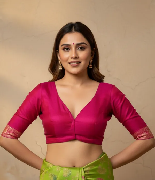 Pink_And_Green_Silk_Blend_Saree_For_Women