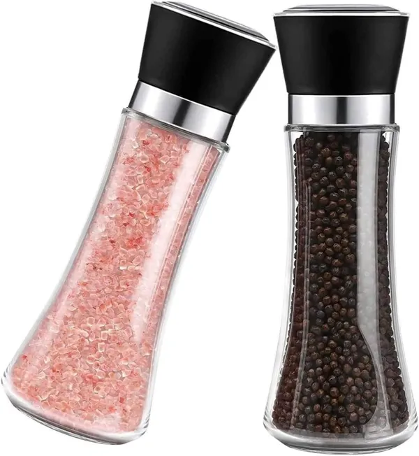 Black_And_Silver_Glass_Glass_Squeeze_Mill_For_Grinding_Pepper_&_Salt