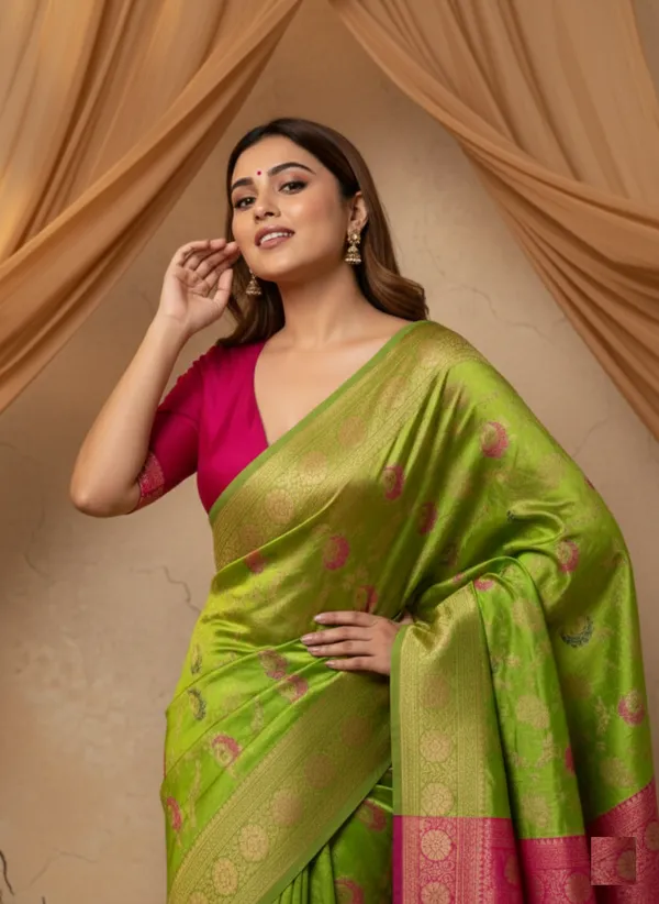 Pink_And_Green_Silk_Blend_Saree_For_Women