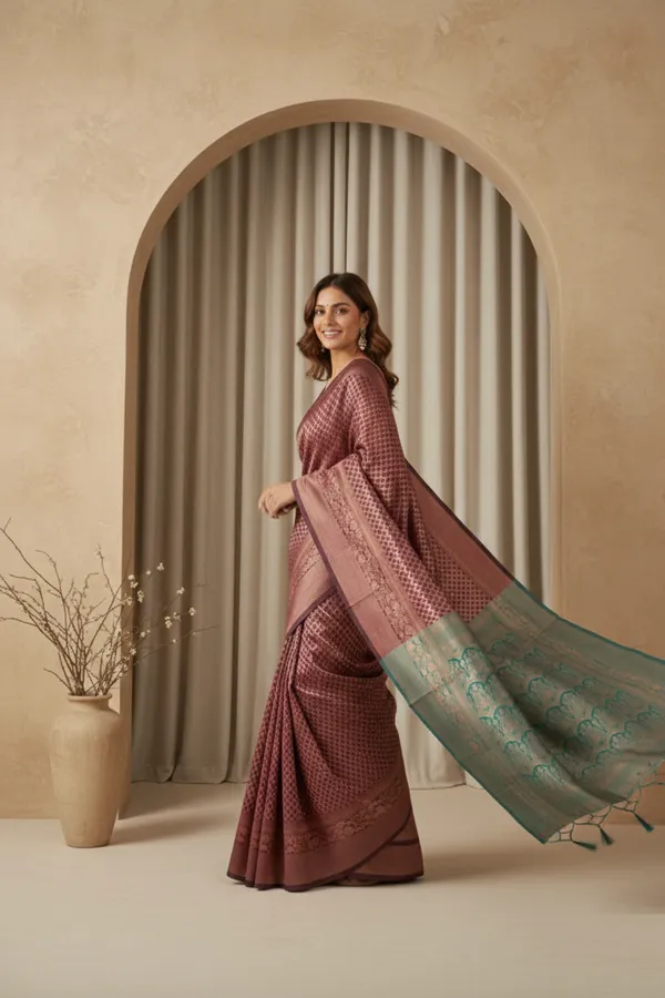 Wine_Silk_Blend_Saree_For_Women