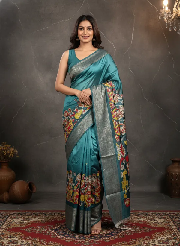 Sky_Blue_Silk_Blend_Saree_For_Women