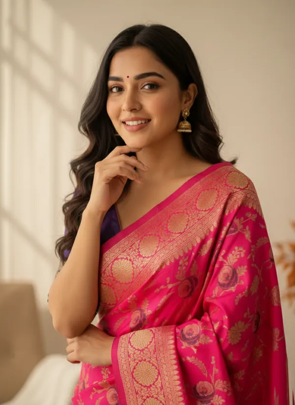 Pink_Silk_Blend_Saree_For_Women