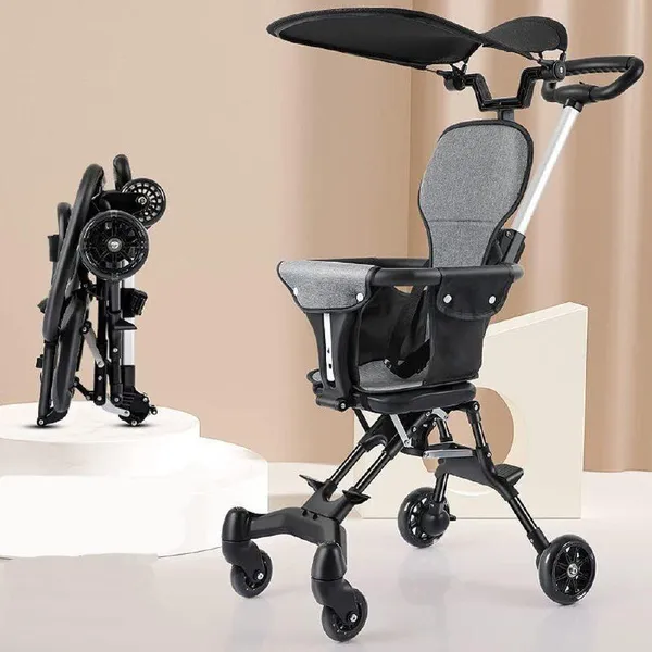 Grey_And_Black_Metal_&_Polyester_Baby_Stroller_For_Newborns_&_Toddlers
