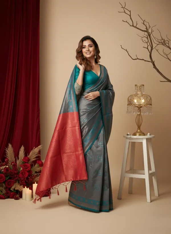 Red_Silk_Blend_Saree_For_Women