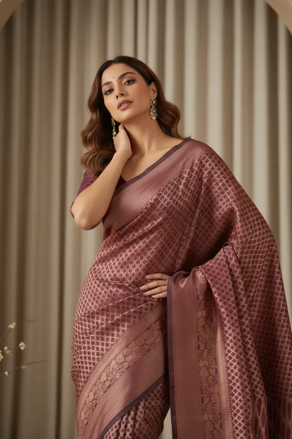 Wine_Silk_Blend_Saree_For_Women