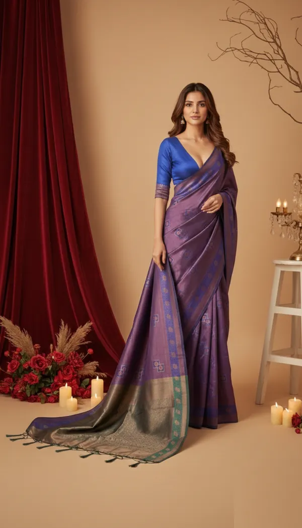 Purple_Silk_Blend_Saree_For_Women