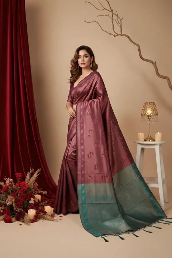 Purple_Silk_Blend_Saree_For_Women