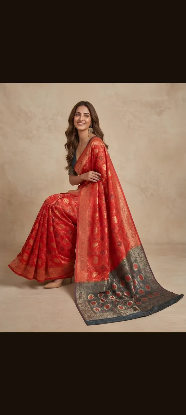 Red_Silk_Blend_Saree_For_Women