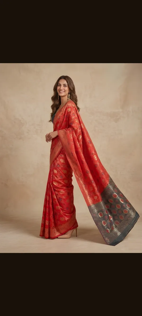 Red_Silk_Blend_Saree_For_Women