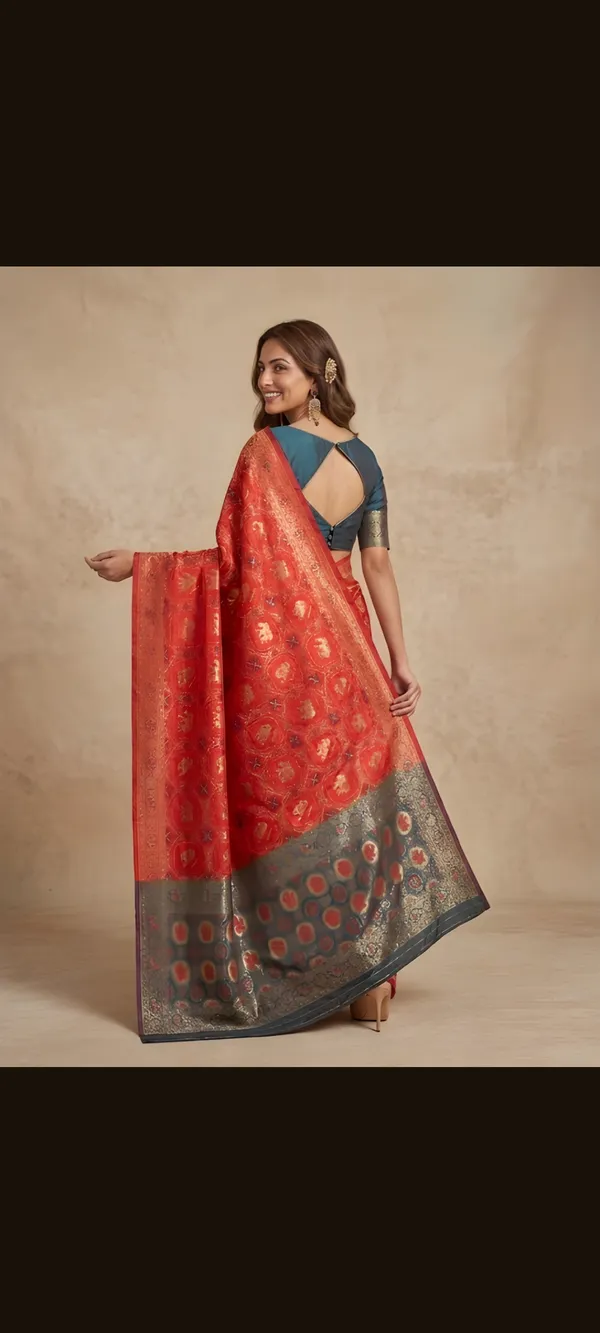 Red_Silk_Blend_Saree_For_Women