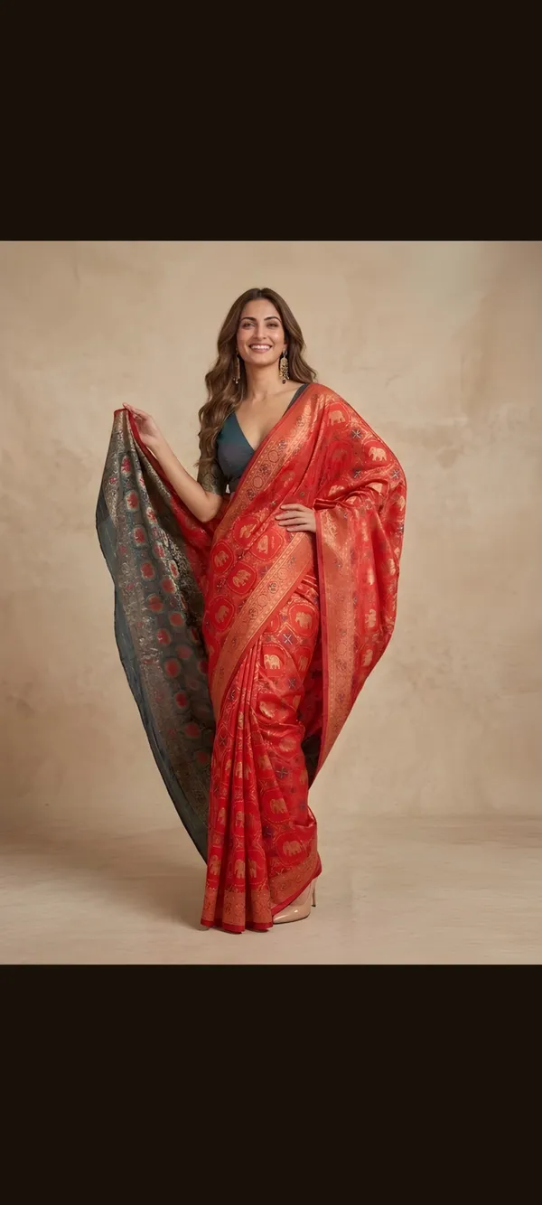 Red_Silk_Blend_Saree_For_Women