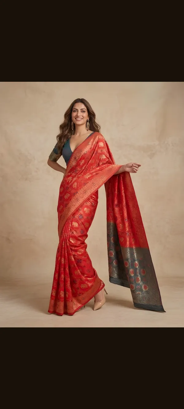 Red_Silk_Blend_Saree_For_Women