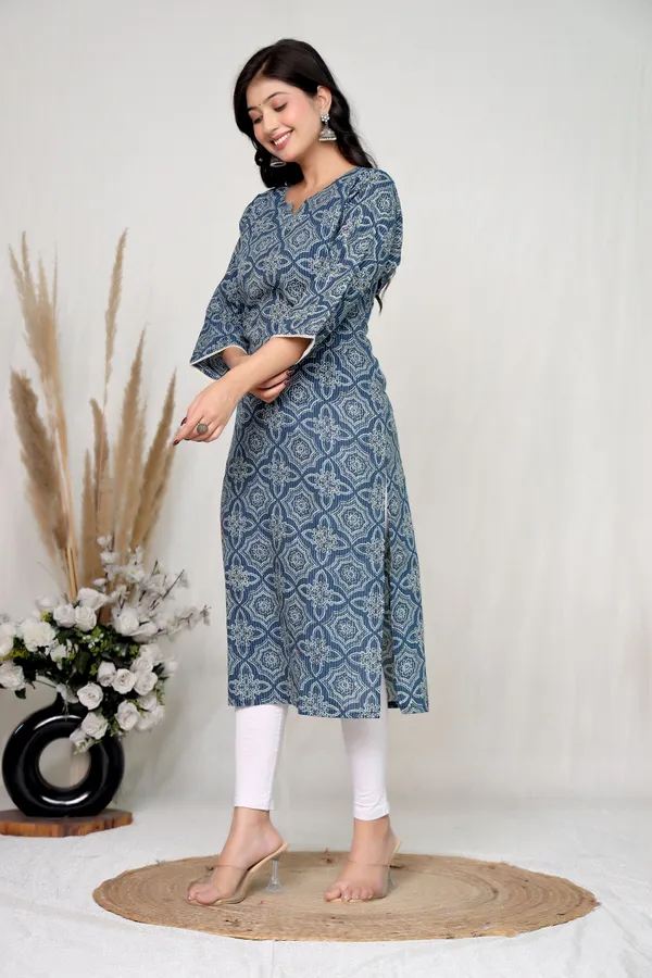 Blue_Cotton_Straight_Geometric_Floral_Print_Kurta_For_Women
