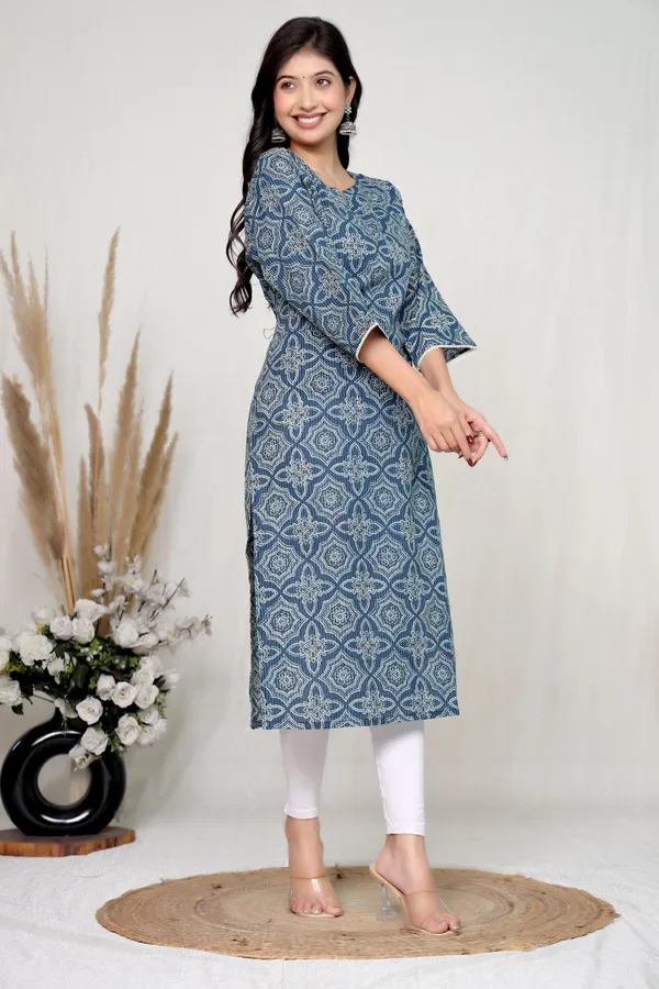 Blue_Cotton_Straight_Geometric_Floral_Print_Kurta_For_Women
