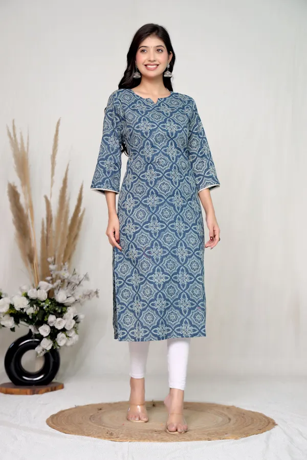 Blue_Cotton_Straight_Geometric_Floral_Print_Kurta_For_Women