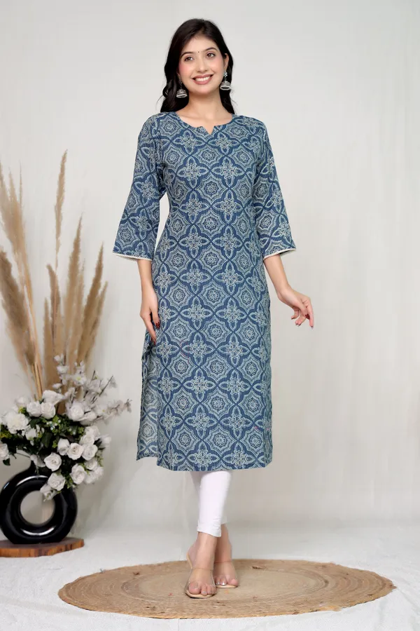 Blue_Cotton_Straight_Geometric_Floral_Print_Kurta_For_Women