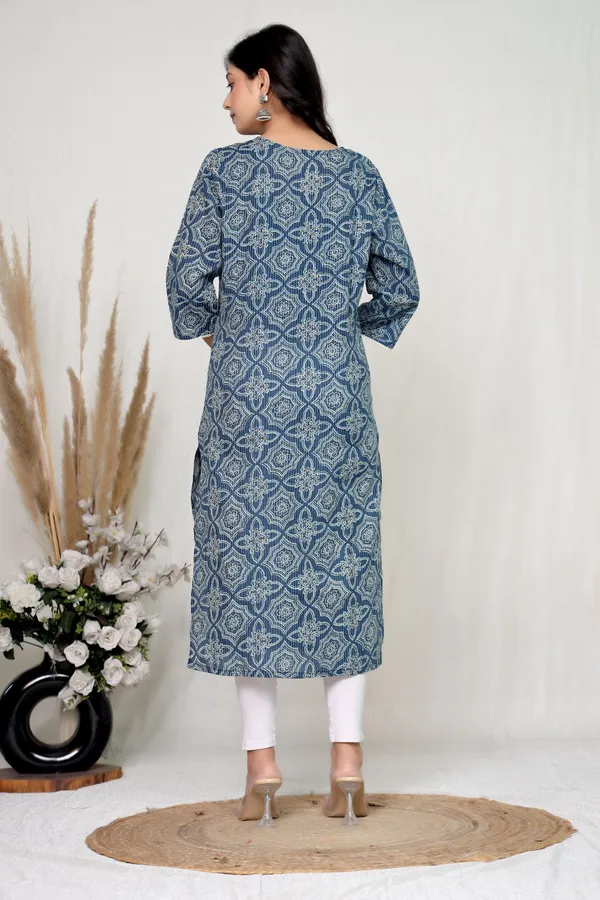 Blue_Cotton_Straight_Geometric_Floral_Print_Kurta_For_Women