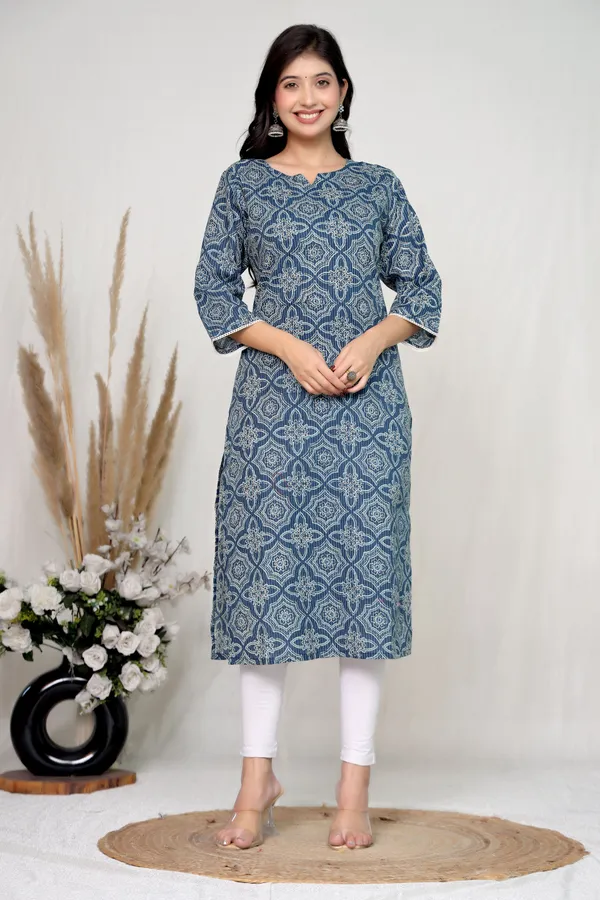 Blue_Cotton_Straight_Geometric_Floral_Print_Kurta_For_Women