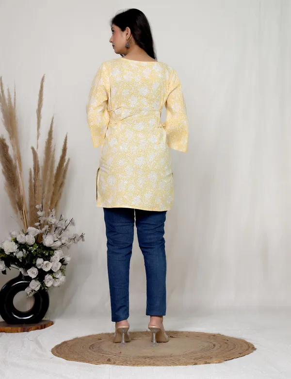 Yellow_Cotton_Wrap_Floral_Print_Dress_For_Women