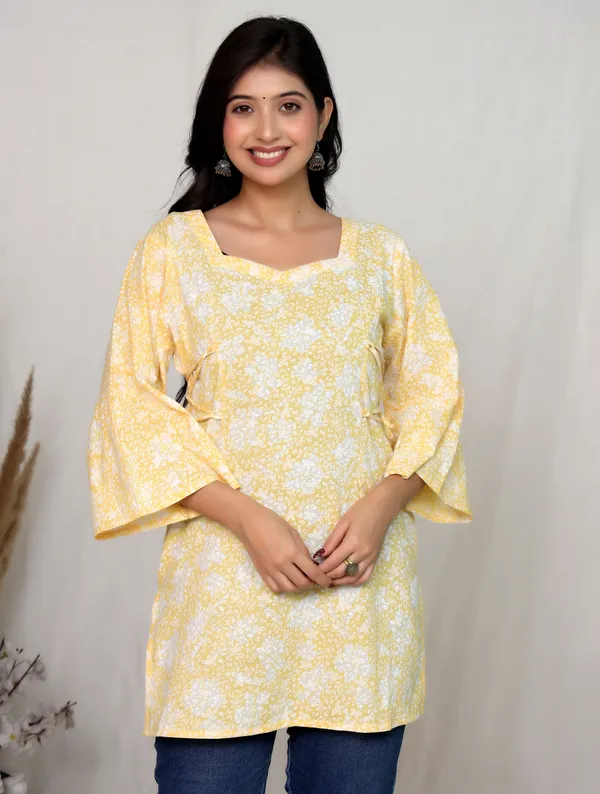 Yellow_Cotton_Wrap_Floral_Print_Dress_For_Women